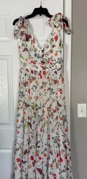 Ieena for Mac Duggal Floral Maxi Dress Gown Cottagecore Flowy Wedding Guest thumbnail 1