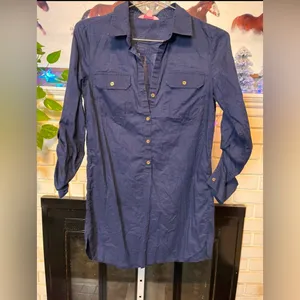 Lilly Pulitzer Navy Blue Button Front Shirt Dress Tunic Size XXS thumbnail 3