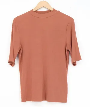 A New Day Womens Ribbed Mock Neck Elbow Sleeve Top Terracotta Rust Large thumbnail 1