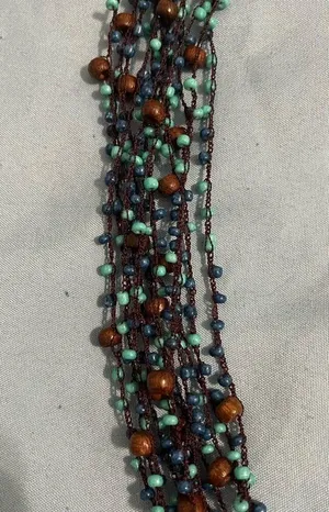 Blue and Brown Beaded Boho Necklace thumbnail 2