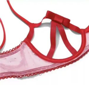 Victoria's Secret-Red Caged Cut-Out Open Underwire Bra/Lingerie W/Bow Large NWT thumbnail 3