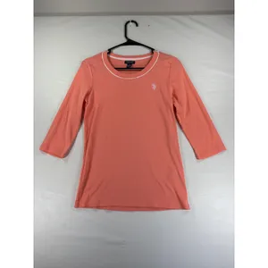 US Polo Assn Womens Coral Pink 3/4 Sleeve Cotton Scoop Neck Top Small Logo thumbnail 3