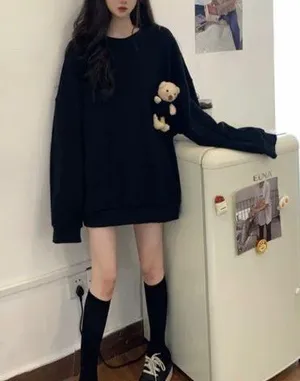 Long sleeve black teddy bear top Size M thumbnail 3