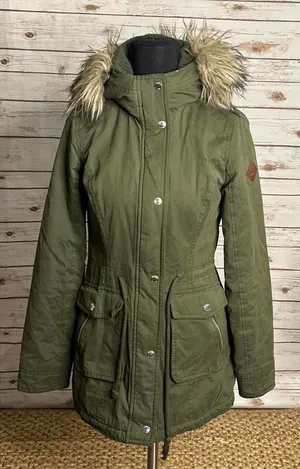 Hollister olive green sherpa-lined faux-fur trimmed hooded parka Size XS thumbnail 1