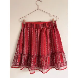Loft Mini Skirt Womens M Red Boho Paisley Smocked Tiered Ruffle Metallic Shimmer thumbnail 3