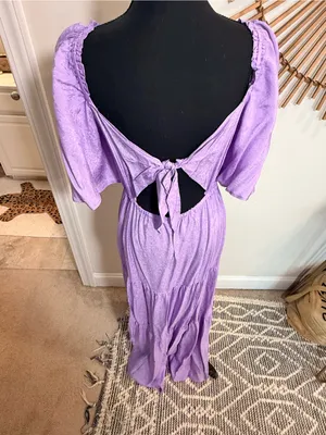 FRNCH Lilac Button-Front Tiered Maxi Dress Tie Back Wedding Guest Shower Spring thumbnail 4