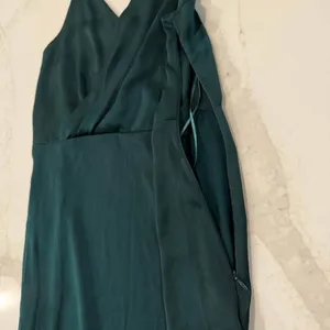 Zara NWT Satin Lace Asymmetrical Midi Slip Dress Womens Medium EmeraldGreen Sexy thumbnail 4