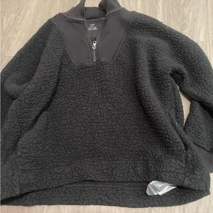 aerie Black Sherpa V-Neck Pullover Sweater thumbnail 1