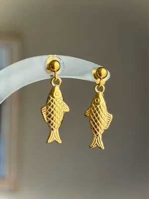 Handmade gold tone fully stainless steel fish simple earrings🌀🐟 thumbnail 2