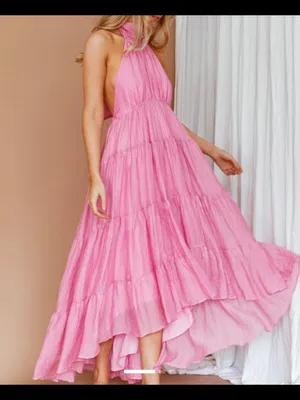 Mika & Gala Pink Halter Tiered Maxi Dress thumbnail 1