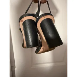 Reformation Petra Heel Sandals Black Strappy Chunky Leather Knot Quiet Luxury thumbnail 7