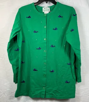 VTG Quacker Factory Green Cardigan with Whale Embroidery SZ:M thumbnail 1