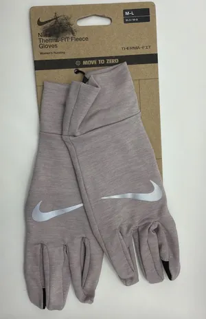 NWT Nike Therma Fit Running Fleece Gloves Gray Beige Touch Screen Womens M/L thumbnail 1