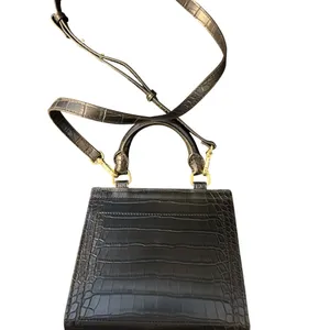 Modern Picnic Black Vegan Leather Lunch Bag Box Croc Embossed Crossbody NWOT thumbnail 5