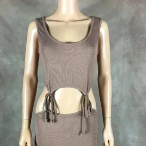 Taupe Cut Out Waist Midi Dress Size Large thumbnail 10
