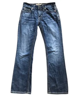 BKE Blue Flare Wide Leg Jeans with Vintage Distress thumbnail 1