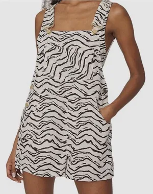 We Wore What Romper Sz Minimum Linen Blend Short Overalls Animal Print #HHH4-1 thumbnail 1