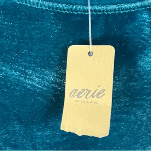 AERIE Teal Long Sleeves Cozy Soft Velvet Velour Top Size Medium Casual Neutral thumbnail 5