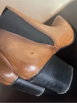 Steve Madden “Knoxi” Cognac Brown Leather Block Heel Chelsea Booties thumbnail 3