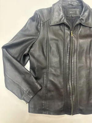MLC Black Leather Zipper Jacket with Pockets and Acetate Lining | Size XL thumbnail 2