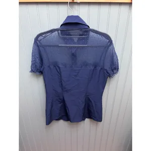 Belle Poque Navy Blue Sheer Mesh Heart Button Blouse Rockabilly Pinup Small thumbnail 4