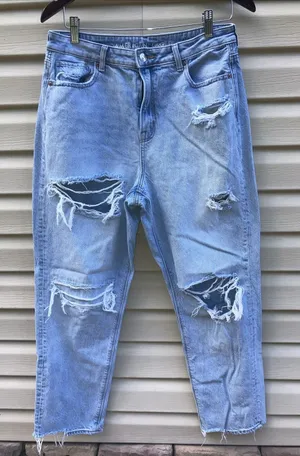 American Eagle Mom‎ Jean Blue Denim Size 10 Regular Jeans Distressed thumbnail 1