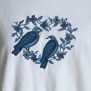 Vintage Embroidered Bird Floral White‎ Sweatshirt large thumbnail 5
