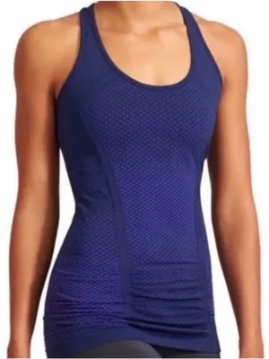 Athleta Fastest Track Seamless Ruched Tank Top Purple Blue Polka Dot Size Small thumbnail 1