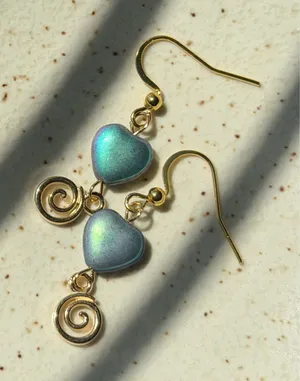 Handmade boho dainty whimsy quality Czech glass beads & swirl dangle earrings💜🩵💙 thumbnail 2