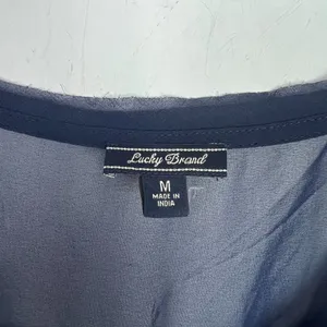 Lucky Brand Printed Woven Mix Top Button Front Navy Size Medium M EUC L1448 thumbnail 5