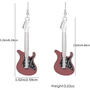 Electric guitar silver plated pink‎ dangle drop earrings faux fashion jewelry thumbnail 3