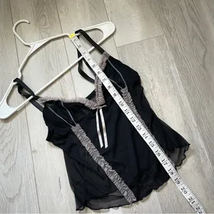 Rampage Y2K Tank Top ruffle sheer womens Black (medium) lingerie sexy crop party thumbnail 5