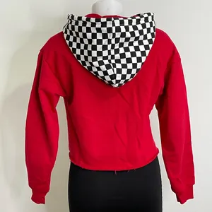Forever 21 Red Crop Sweatshirt w Black White Checkered Hoodie size S thumbnail 2