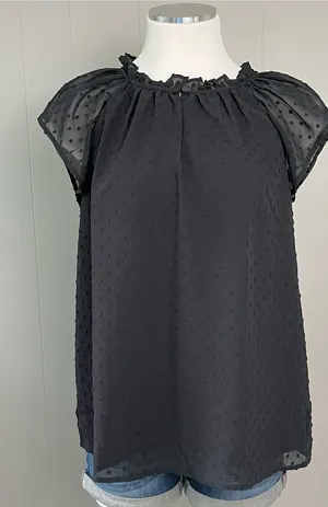 NWT J.Crew Black Swiss Dot Ruffle Sleeve Blouse Medium thumbnail 1