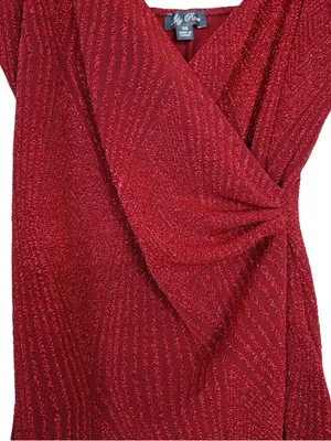 Lily Rose Women's XS Red Shimmer Knotted Side Wrap Fitted Cocktail Dress thumbnail 6