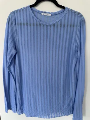 Zara Trafaluc Light Blue Striped Long Sleeve Crewneck Top thumbnail 1