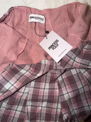 Princess Polly Plaid Halter Mini Dress in Mauve and Sage thumbnail 4