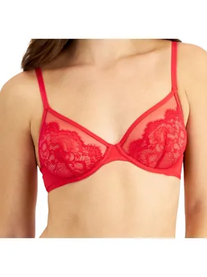 INC Red Sheer Lace Underwire Bra NWT Large thumbnail 3