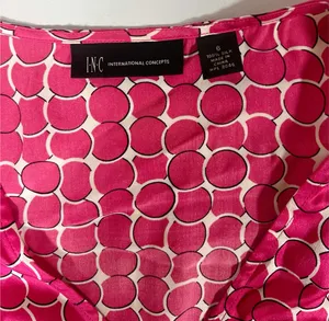 INC International Concepts Pink Circles Abstract Shirred 100% Silk Short Sleeve Shirt Top Blouse Size 6 🩷✨ thumbnail 3