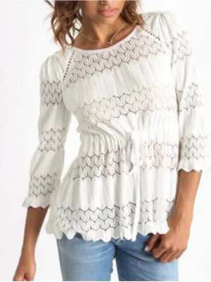 Free People Fire Island White Open Knit Top Size S thumbnail 4