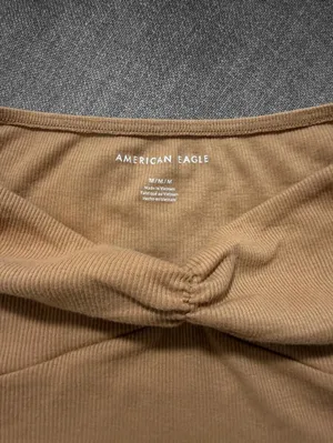 American Eagle Brown Ribbed Ruched Neck Crop Top Size Medium thumbnail 4