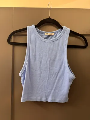 Zara Baby Blue Cropped Tank Top thumbnail 1
