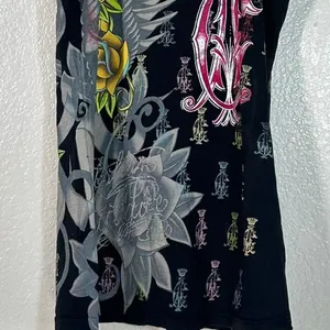 M black Y2K Christian Audigier graphic tank top vintage 2000's sleeveless tee thumbnail 5