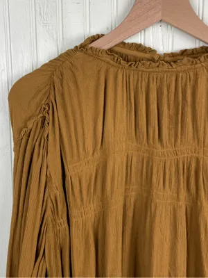 Free People Kelsey Top Size Large Ginger Snap Bell Sleeve Pleated Ruffle Boho thumbnail 6