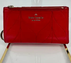 Kate Spade Briar Lane Mikey Wallet Red Quilted Cow Leather Gold One Size thumbnail 1