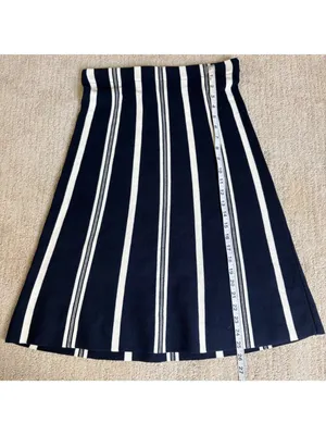 NWT Ann Taylor Factory Navy White Striped Knit A-Line Midi Skirt Size Small thumbnail 4
