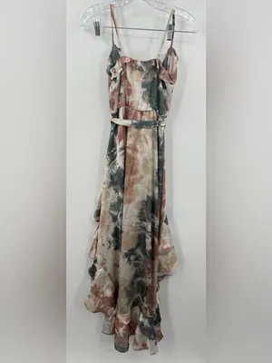 Suki So‎ Juliet Earth Toned Watercolor High-Low Ruffled Dress Size Small thumbnail 4