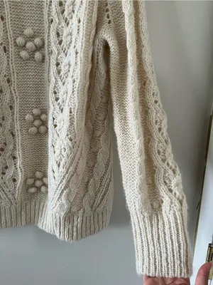 J Crew Cream Chunky Knit Alpaca Wool Blend Cable Knit Sweater Medium Oversized thumbnail 4