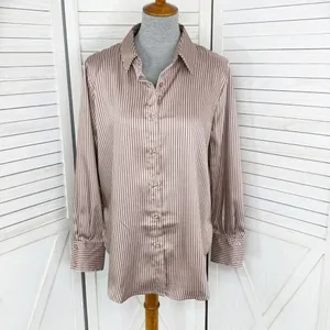 The Workshop Satin Pinstripe Oversized Button Up Shirt Mocha Medium Boyfriend‎ thumbnail 2
