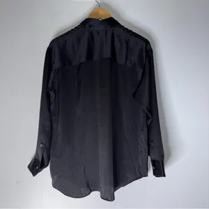 aritzia Wilfred Black‎ Satin Oversized Collar Button Down Top XS thumbnail 2